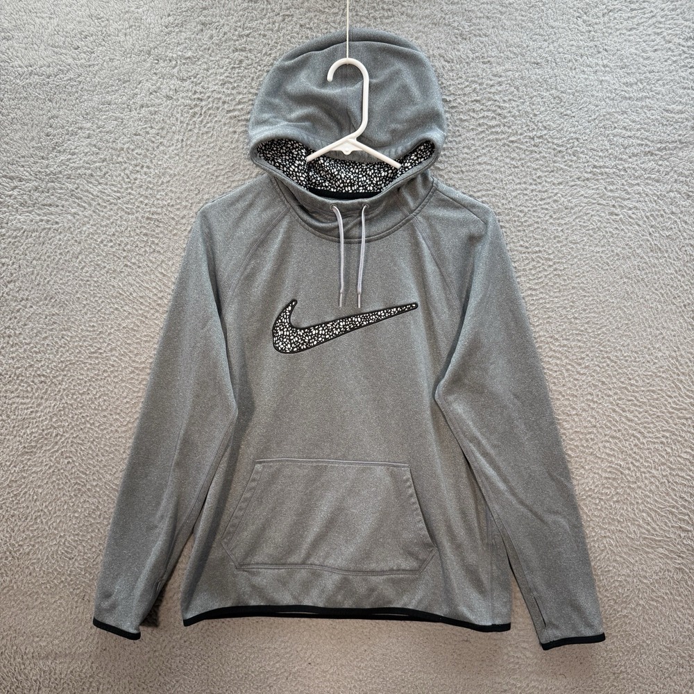 Nike Sweatshirt Womens Medium Gray Therma Fit Hoodie Camouflage Swoosh Camo